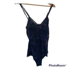Victorias Secret Gold Label Vintage Blue Floral Lace Lingerie Bodysuit Teddy S
